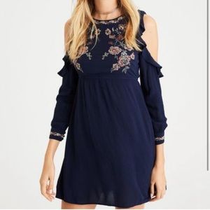 American Eagle embroidered cold shoulder dress
